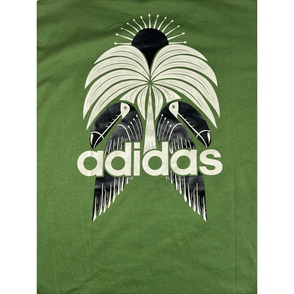 Adidas x Farm Rio Tropical Club T-Shirt Green Womens L Crew Neck Graphic JD6292 - Picture 10 of 10